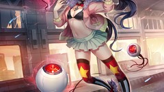 Glasses skirts anime girls original characters thigh highs 