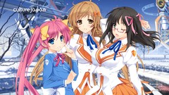 Glasses skirts pink hair long hair anime girls blue eyes brown 