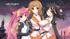 Glasses skirts pink hair long hair anime girls blue eyes green 