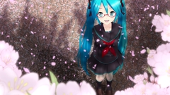 Glasses socks Ribbons schoolgirls outdoors skirts long hair 