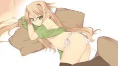 Glasses stockings blondes anime girls green eyes lying down 