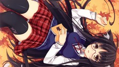 Glasses stockings long hair anime girls school uniforms black 