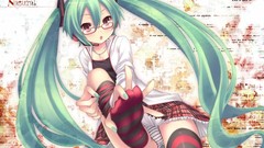 Glasses stockings skirts anime girls brown eyes hatsune miku 
