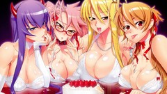 Glasses strawberries cakes blondes blush pink hair long hair 