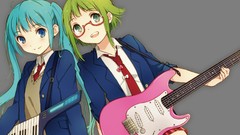 Glasses synthesizer guitars long hair anime girls blue eyes 