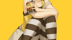 Glasses tan anime girls brown eyes brunettes drinking pantyhose 