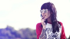 Glasses tattoos long hair brunettes models Candace Celine