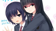 Glasses tie anime girls school uniforms wink black hair 