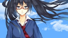 Glasses tie long hair gray eyes anime girls hatsune miku skies 