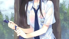 Glasses tie water drops clothes anime girls blue eyes school 