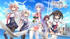 Glasses tie white hair long hair anime girls blue eyes green 