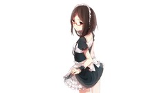 Glasses white background anime girls brunettes maids short hair 