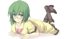Glasses white background anime girls green eyes short hair 