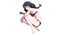 Glasses white background blush anime girls lingerie braids 