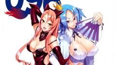 Glasses white background blush blue hair pink hair long hair 