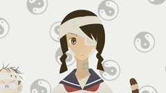 Glasses white background faces yin-yang schoolgirls anime girls 