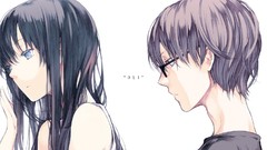 Glasses white background long hair anime girls black hair anime 