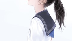 Glasses white background schoolgirls skirts long hair gray eyes 