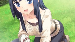 Gloves anime girls blue eyes black hair game cg
