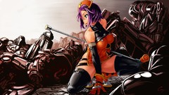 Gloves anime girls libra purple hair original characters thigh 