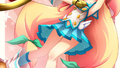 Gloves blondes blush long hair green eyes blazblue twintails 