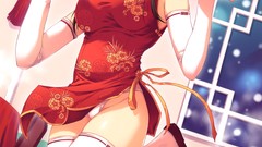 Gloves blush anime girls waitress panties hentai thigh highs 