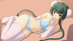 Gloves elbows anime girls braids gundam yellow eyes green hair 