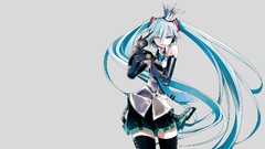 Gloves long hair anime girls hatsune miku vocaloid wink crowns 