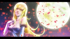 Gloves long hair yellow eyes cleavage monogatari-series oshino 