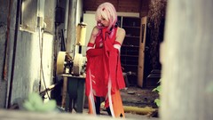 Gloves red dress pink hair long hair guilty crown yuzuriha 
