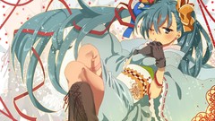 Gloves Ribbons kimono hatsune miku vocaloid twintails hair 