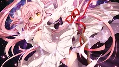 Gloves stockings pink hair long hair flower petals mahou shoujo 