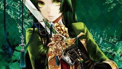 Gloves Swords green eyes green hair