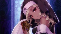 Goblet close-up dress stained glass red eyes faces blondes 