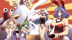 Goddess anime girls short hair fujiwara no mokou kochiya sanae 