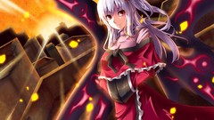 Goddess red dress long hair anime girls ponytails touhou video 