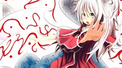 Goddess red dress long hair anime girls ponytails touhou video 