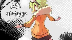 Goggles vocaloid yellow eyes green hair Megpoid Gumi