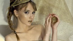 Gold woman blondes models ponytails Olesya Kharitonova