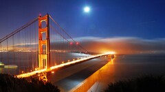golden gate bridge night long exposure clouds sky USA lights