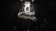 Gothic black and white Men feet black background horns grunge 