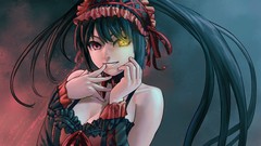 Gothic close-up dress grin red eyes Ribbons clocks smiling long 