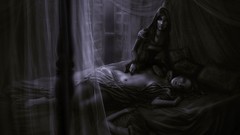 Gothic death woman beds grief nude digital art