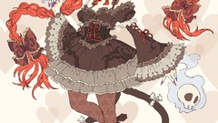 Gothic dress white background Hearts red eyes Ribbons bows 