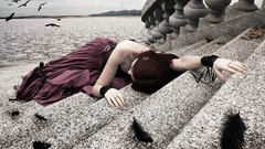 Gothic feathers scratches redheads gothic dress