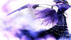 Gothic purple weapons Guns dress hats red eyes gloves pistols 