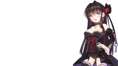 Gothic white background stockings blush black hair purple eyes 