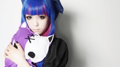 Gothic woman bows asians blue hair pink hair long hair blue 
