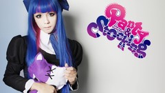 Gothic woman bows blue hair pink hair long hair bangs lolita 