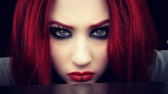 Gothic woman close-up piercings models red lipstick redheads 